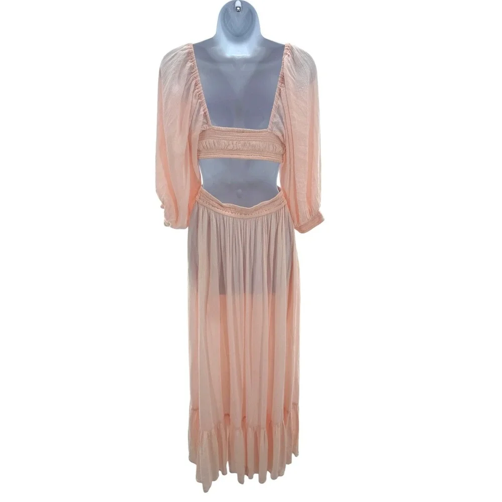 Free People Cross My Heart Maxi‎ Dress Peach Smocked Cut Out OB1683503 Womens XS